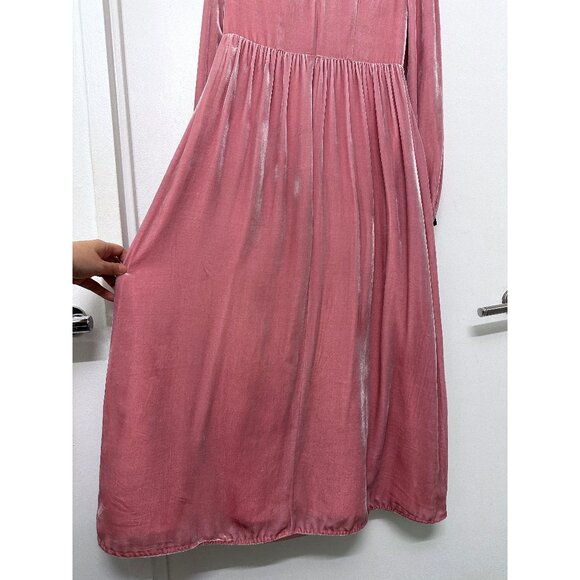 Saloni Camille Crystal Bow Liquid Velvet Midi Dress Rose Pink Black Beaded US 2 - Picture 13 of 16